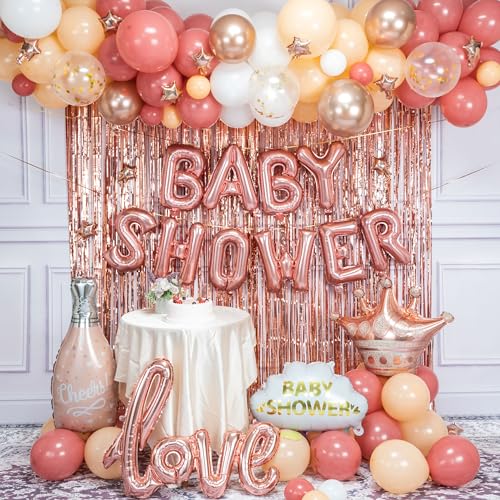 SANERYI Babyparty Baby Shower Deko Dekoration Mädchen Luftballoons Beige Nude Weiß Rosa Gold Girlande für Baby Boy Girl Boho Deko von SANERYI