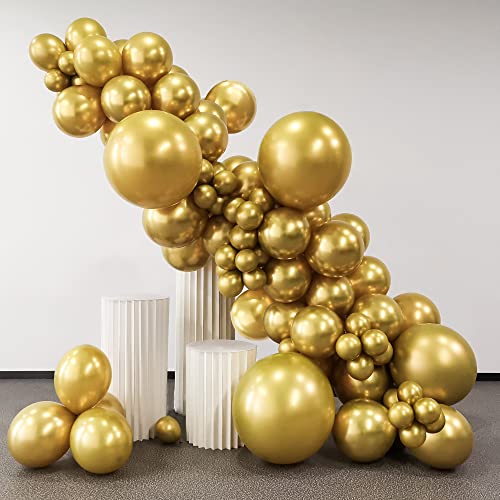 SANERYI Gold Ballons Metallic Girlande Set 100 StüCk Verschiedene GrößEn Latex Luftballons Goldene Metallballon für Geburtstag Hochzeit Graduierung Party Deko (18 10 5 Zoll) von SANERYI