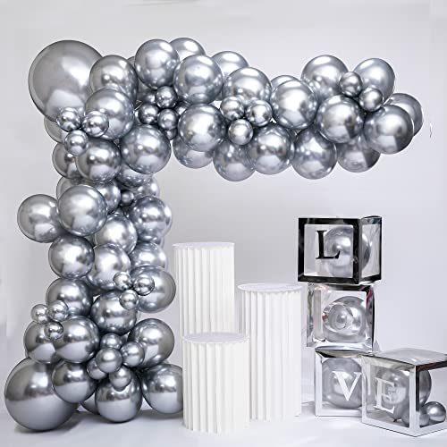 SANERYI Luftballons Silber Silberne Ballons Girlande 100 StüCk Verschiedene GrößEn Metallic Latex Metallballon für Geburtstag Hochzeit Graduierung Babydusche Party Deko (18 10 5 Zoll) von SANERYI