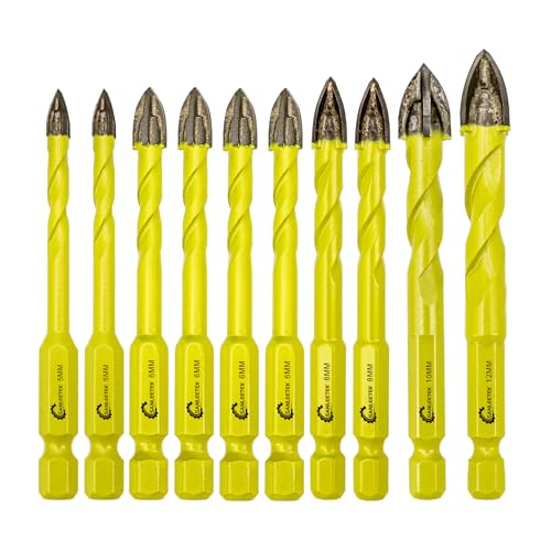 SANLEETEK Fliesenbohrer Glasbohrer Set Hartmetallbohrer 10Stücke 5mm*2+6mm*4+8mm*2+10mm+12mm Steinbohrer Bohrer Set mit Schnellwechsel für Holz Kunststoff Mauerwerk Keramische Fliesen Beton von SANLEETEK