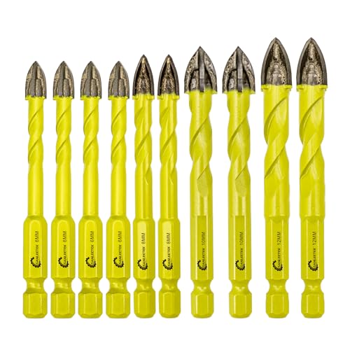 SANLEETEK Fliesenbohrer Glasbohrer Set Hartmetallbohrer 10Stücke 6mm*4+8mm*2+10mm*2+12mm*2 Steinbohrer Bohrer Set mit Schnellwechsel für Holz Kunststoff Mauerwerk Keramische Fliesen Beton von SANLEETEK