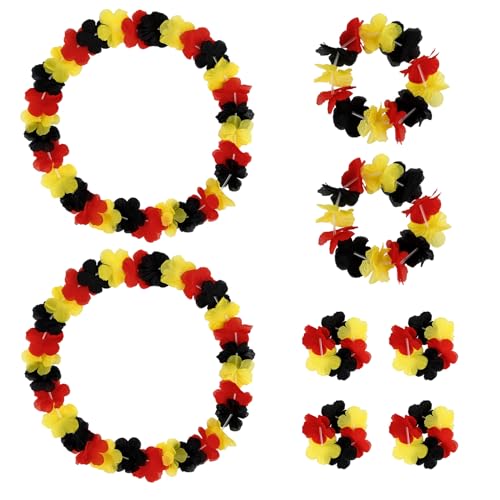 SANLIUSANJIU 8 Stück Deutschland Fanartikel Blumenkette, Hawaii-Fan-Set Deutschland: 2X Kette, 2X Stirnband & 4X Armbänder, Deutsche Euro Fussball EM 2024 Fan Foto Requisiten Blumenkette von SANLIUSANJIU