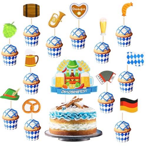 SANNIX 25 Stück Oktoberfest Deko, Oktoberfest Cupcake Topper Kuchen Dessert Dekoration für bayerisches Oktoberfest, Geburtstagsparty, Party Dekoration von SANNIX