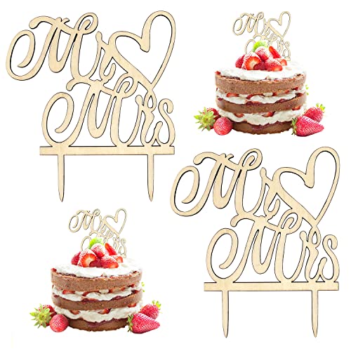 SANOU Cake Topper Tortenstecker Hochzeit 2Stk Tortendeko Kuchendekoration Holz für Hochzeitstorten und Partytorten (Mr&Mrs) von SANOU