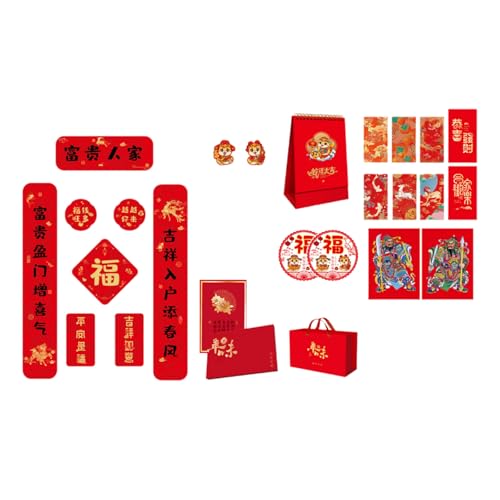 Chinesisches Neujahrsfeier-Set, elegante Paare mit Kalender, Papierfenster und Türverzierung von SANRLO