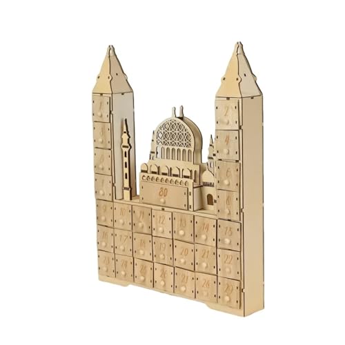 Holz Moschee Burgen Adventskalender Eid Countdown Kalender Schublade mit LED-Licht Muslime Ramadans Festival Dekoration von SANRLO