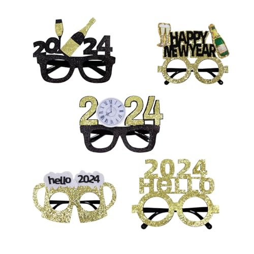 SANRLO Happy New Year Brillen 2024 5/4 Stück Papierbrillen Rahmen Party Geschenk für Neujahr Kinder Cosplay Foto Booth Requisiten von SANRLO