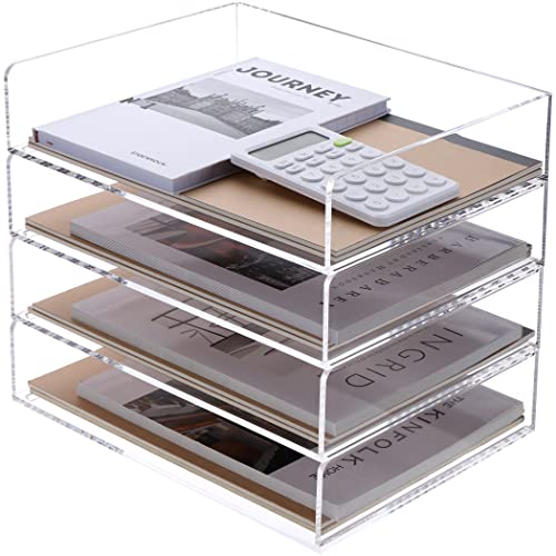 SANRUI 4-stöckiger Papier-Organizer für den Schreibtisch, stapelbare Briefablage, transparente Papierablage, Schreibtisch-A4-Aktenablage, Organizer, Papiersortierer für Büro, Zuhause oder Schule, 31,5 von SANRUI