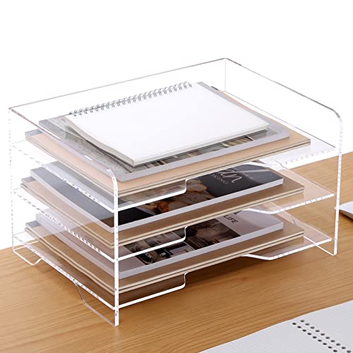 SANRUI Acryl-Papier-Organizer, Briefablage für den Schreibtisch, 3 Ebenen, vergrößerter Aktenordner, transparenter Aktenhalter, Schreibtischregal, Dokumentenaufbewahrung für Schule, Büro, Zuhause von SANRUI