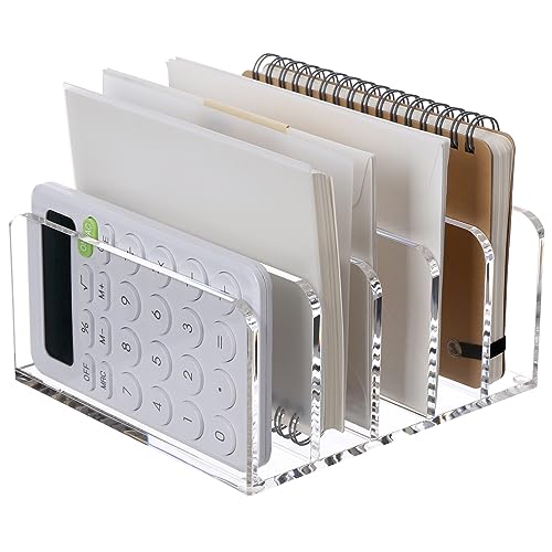 SANRUI Briefhalter Schreibtisch Organizer Briefablage aus Acryl für Brief, Post, Bücher, Akten, Handy, Transparent, 5 Fächer von SANRUI