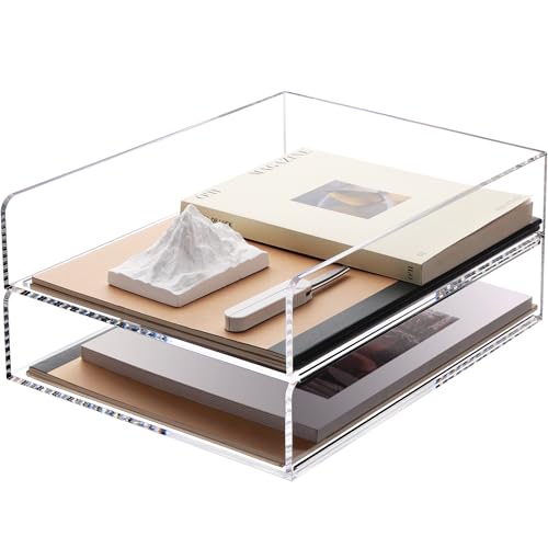 SANRUI Transparenter Schreibtisch-Organizer aus Acryl, stapelbare Briefablage, vertikale transparente Papierablage, Papiersortierer für Büro, Zuhause oder Schule, 2 Ablagen von SANRUI