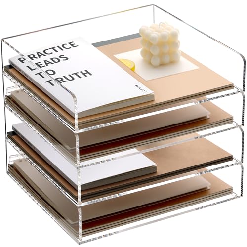 SANRUI Stapelbare Briefablage aus Acryl, transparente Papierablage, Schreibtisch-Organizer, 4 Ebenen, Schreibtisch-Organizer, Papiersortierer, Dokumentenregal für Briefe / A4, 4 Stück von SANRUI