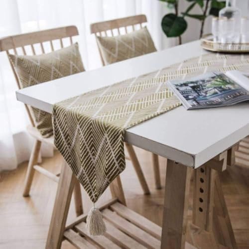 SANTPOT Tischläufer Geel Wave Stripe Totem Polyester Leinen Seil Vintage Quaste Anhänger Stoff Staubdichtes Partytuch Abwischbarer Bezug Für Küche Esszimmer Buffet Dekoration 30 * 220 von SANTPOT