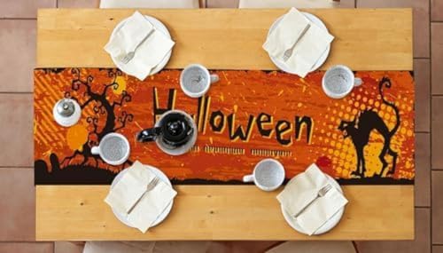 Tischläufer, Halloween-Tischläufer Für Hochzeit, Weihnachten, Party-Dekoration, rutschfeste Tischdecke, Moderne, Schmutzabweisende Tischdekoration, 30 X 200 cm,30x220cm von SANTPOT