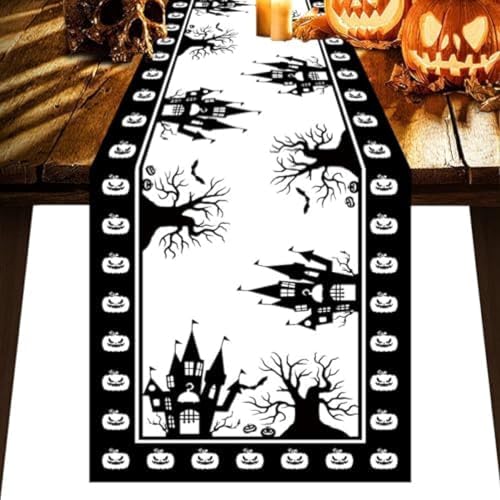 Tischläufer, Schwarze Halloween-Tischläufer Für Hochzeit, Weihnachten, Party-Dekoration, rutschfeste Tischdecke, Moderne, Schmutzabweisende Tischdekoration,30x120cm von SANTPOT