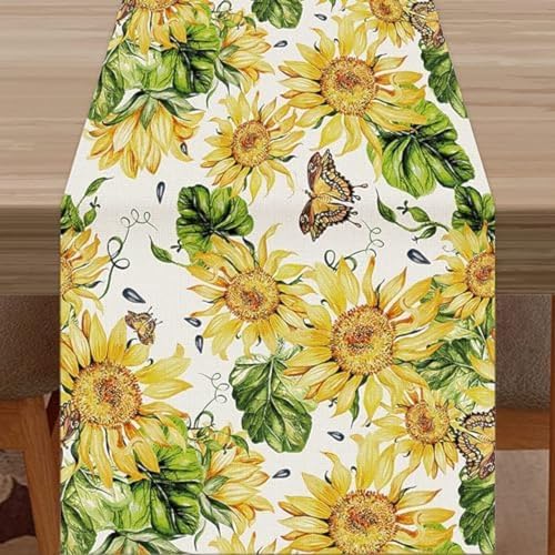 Tischläufer, Sonnenblumen-Tischläufer Für Hochzeit, Weihnachten, Party, Dekoration, rutschfeste Tischdecke, Moderne, Schmutzabweisende Tischdekoration, 30 X 180 cm,30x220cm von SANTPOT