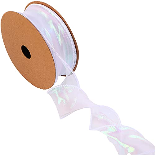 SANWOOD 1 Rolle 9,1 m 10 mm schimmerndes Organzaband, gedrehtes Chiffon-Organza-Band für Hochzeit, Blumenstrauß, Verpackung, Handwerk, DIY-Zubehör (weiß) von SANWOOD