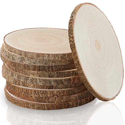 SNYOUNG Holzscheiben 25,4 - 27,9 cm, natürliche Holzscheiben für Tafelaufsätze, unlackierte runde Holzscheiben für Tische, Holzkreise für rustikale Hochzeit, DIY Handwerk, runde Baumscheiben, 10 Stück von SANYOUNG