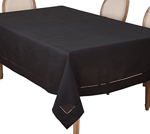 SARO LIFESTYLE 6304.BK70160B Tischdecke Rochester Collection mit Hohlsaum, 178 x 406 cm, Schwarz von SARO LIFESTYLE