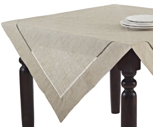 SARO LIFESTYLE Toscana Tischdecke aus Poly- und Leinen-Mischgewebe, mit Hohlsaum, Naturfarben, 101,6 cm von SARO LIFESTYLE