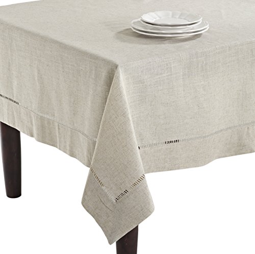 SARO LIFESTYLE Toscana Tischdecke, Poly- und Leinen-Mischgewebe, mit Hohlsaum, Naturfarben, 165 x 264 cm von SARO LIFESTYLE