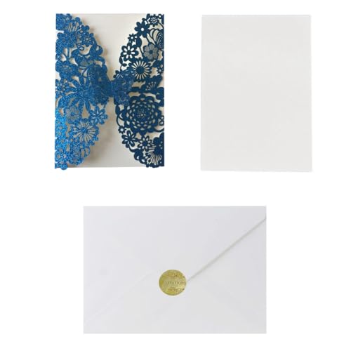 SAROAD 20 Set Schmetterlings-Einladungskarten, Spitzen-Hochzeitseinladungen, Papier-Quinceanera-Karte, Hochzeitseinladungskarten + Umschläge (Glitzer) von SAROAD