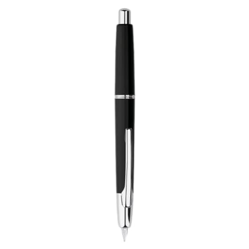 SAROAD Press Resin Füllfederhalter, extra feine Feder, 0,4 mm, Tintenstift-Konverter zum Schreiben, Schwarz (silberfarbener Clip) von SAROAD