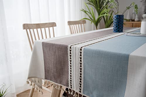 SASIGAYA Tischdecke Rechteckig 140×180cm mit Quasten,Wasserdicht Baumwolle Leinen Tischtuch Abwaschbar,Fleckschutz Boho Blau-Braun Tischdecke Modern für Küche Esstisch Dekoration Garten-Tischtücher von SASIGAYA