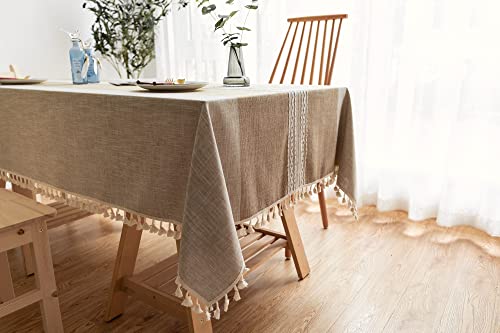 SASIGAYA Wasserabweisend Tischdecke 110×170cm mit Quasten,Beige Tischdecken Abwaschbar,Baumwolle Leinen Tischtuch für Rechteckige Fleckschutz für Home Küche Dekoration Garten-Tischtücher von SASIGAYA