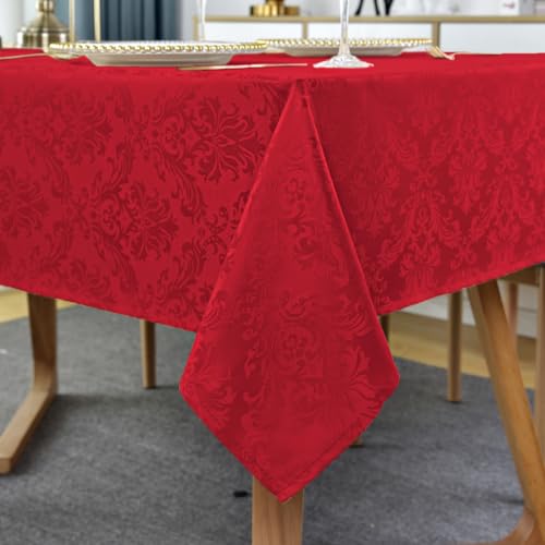 Rote Jacquard-Tischdecke für rechteckige Tische, Damast-Weihnachtstischdecke, auslaufsichere, knitterfreie Tischdecken, weiche Polyester-Tischdecke für Urlaub, Winter, Küche, Partys (Rot, 152,4 x von SASTYBALE