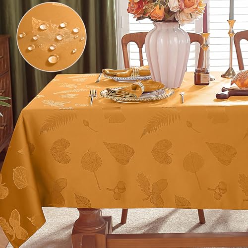 SASTYBALE Herbst-Tischdecke für rechteckige Tische, Jacquard-Tischdecke mit Herbstblättern, waschbare Tischdecke für Thanksgiving, Ernteferien (152 x 305 cm, Bernstein) von SASTYBALE