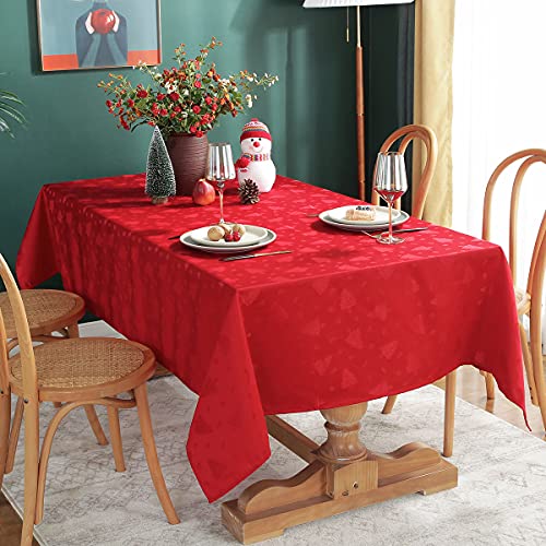 Weihnachts-Tischdecke, rechteckig, Jacquard-Tischdecke, auslaufsicher und knitterfrei, mit Weihnachtsbäumen für Esszimmer & Urlaubsdekoration (rot, rechteckig/länglich, 152,4 x 304,8 cm (10-12 Sitze) von SASTYBALE