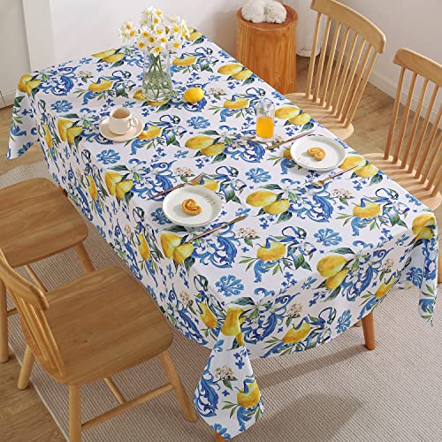 Zitronen-Tischdecke, waschbare Sommertischdecke bedruckt mit Zitronenblumen, wasserdicht, auslaufsicher, Polyester-Tischabdeckung für Esstisch, Urlaubsdekoration (rechteckig, 152,4 x 213,4 cm) von SASTYBALE