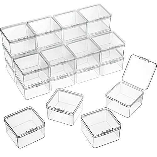 SATINIOR 24 Packungen kleine transparente Kunststoffperlen Aufbewahrungsbehälter Box mit Scharnierdeckel zur Aufbewahrung von kleinen Gegenständen, Handwerk, Schmuck, Hardware (6,1 x 6,1 x 4,8 cm) von SATINIOR