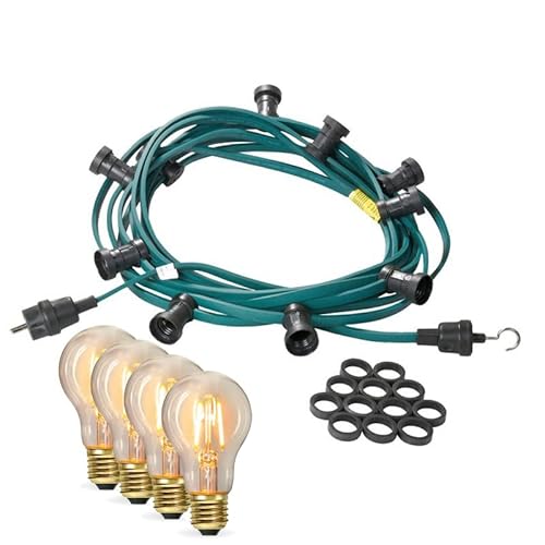 Illu-/Partylichterkette Außenlichterkette ultra-warmweißen LED Filamentlampen GERMANY (Grünes Kabel, 10m - 10 Lampen) von SATISFIRE