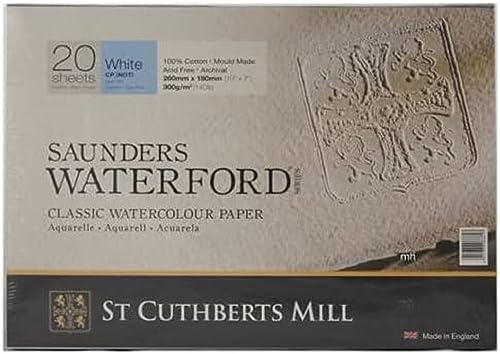 ST CUTHBERTS MILL Saunders Waterford – Block mit 20 Blatt Aquarellpapier, feine Körnung, 31 x 23 cm, 300 g/m², Naturweiß von SAUNDERS WATER FORD SERIES