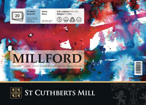 ST CUTHBERTS Mill Millford - Block mit 20 Blatt feinkörnigem Aquarellpapier - 31 x 23 cm - 300 g/m² - Weiß von SAUNDERS WATER FORD SERIES