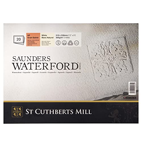 St Cuthberts Mill Saunders Waterford Aquarellpapier, 300 g/m², Satiniert, Aquarellblock 31 x 23 cm, rundumgeleimt, 20 Blatt weiß von SAUNDERS WATER FORD SERIES