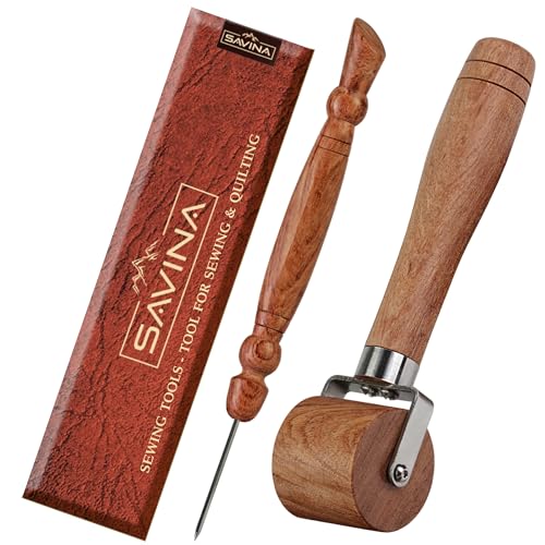 Savina Nahtroller & Stiletto zum Nähen/Quilten – Holz-Presswalze, leicht zu greifender Griff – Holz-Näh-Quilt-Werkzeug-Set von SAVINA