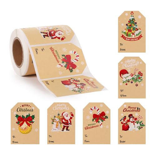 AIEX 250st Weihnachtsetiketten Selbstklebend, Weihnachtsetiketten Aufkleber Kraft Aufkleberrolle Weihnachtsetiketten für Party Geschenkboxen Umschläge Geschenktüten Weihnachtsdekoration von SAVITA