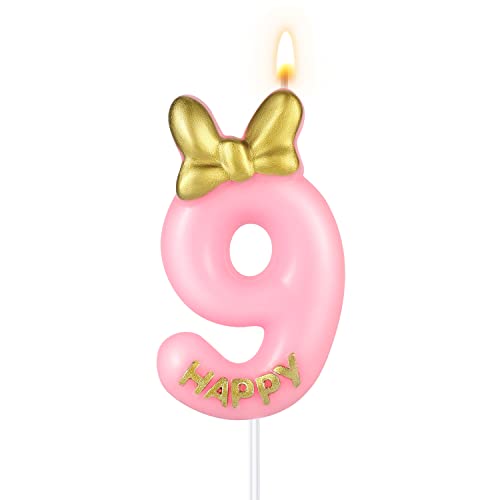 5,8cm Rosa Geburtstagskerzen, Niedlich Geburtstag Nummer Kerzen mit Schleifenknoten Kuchenzahlenkerzen für Mädchen Geburtstag Jubiläum Partys (9) von SAVITA