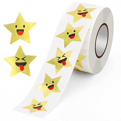 500 Stück Happy Face Aufkleber, Aufkleber Rolle Stern Glitzer Laser Star Aufkleber Selbstklebend Gold Sterne Aufkleber Smile Aufkleber Belohnungssticker für Kinder Studenten von SAVITA