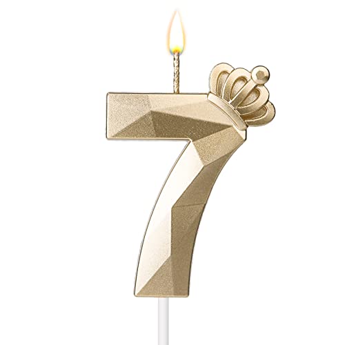 7cm Zahlen Geburtstagskerzen, Zahlenkerzen für Geburtstagstorten, Zahlengeburtstagskerzen, Zahlenkerze mit Krone, Kuchendekoration, für Hochzeit, Jubiläum, Party (Gold, 7) von SAVITA