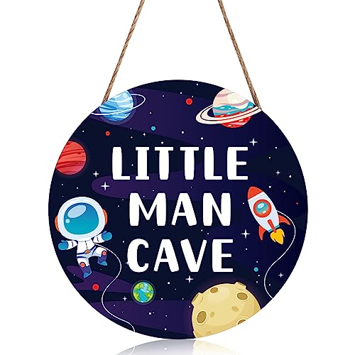 Little Man Cave, 30 x 30 cm Türschild Kreis Holz Wanddekoration Babyzimmer Hängedekoration für Kleinkinderzimmer für Kleine Jungen Kinder Schlafzimmer Wohnzimmer Spielzimmer von SAVITA