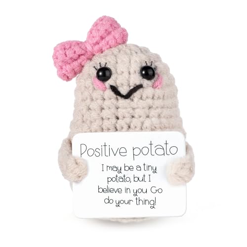 Lustige Positive Kartoffel, 7,6cm Niedlich Positive Potato Gestrickte Kartoffelpuppe mit Ermutigung Schleifenstil für Frauen für Weihnachten Geburtstag Valentinstag Partydekoration von SAVITA