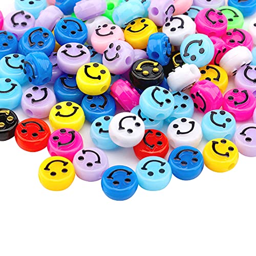 SAVITA 100 PCS Smiley-Perlen, 10 mm Bunte Acryl Smiley Bead für Armbänder Halsketten Ohrringe Anhänger Weihnachtsschmuck Schlüsselanhänger Schmuck DIY Bastelbedarf von SAVITA