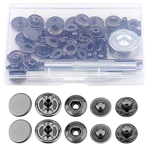 SAVITA 12 Sets Druckknöpfe Druckknopf Kit aus Leder mit 4 Installationswerkzeugen Leder Druckknöpfe Druckknopf für Kleidung Jeans Gürtel Stoff, 15 mm von SAVITA