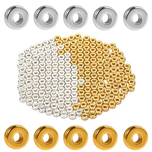 SAVITA 200 Stück 6mm Flache Distanzperlen mit Löchern, Scheibenperlen Runde Flache Perle für DIY Schmuck Armband Herstellung (Gold, Silber) von SAVITA