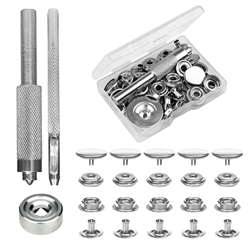 SAVITA 43-teiliges Set mit Druckknöpfen mit Basis Setter, Lochung, Metalldruckknöpfe, 15 mm, für Kleidung, ohne Nähte, Snap Button, Druckknöpfe für Leder, Jacken, Jeans (Silber) von SAVITA