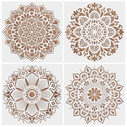 4 Stück Mandala Wand Schablonen, Wiederverwendbares Schablonen Wandgestaltung Groß, Mandala Schablonen Stencils Set mit Einzigartige Muster, für Malen an der Wand Boden Segeltuch Kissen Dekoration von SAVOSWEET